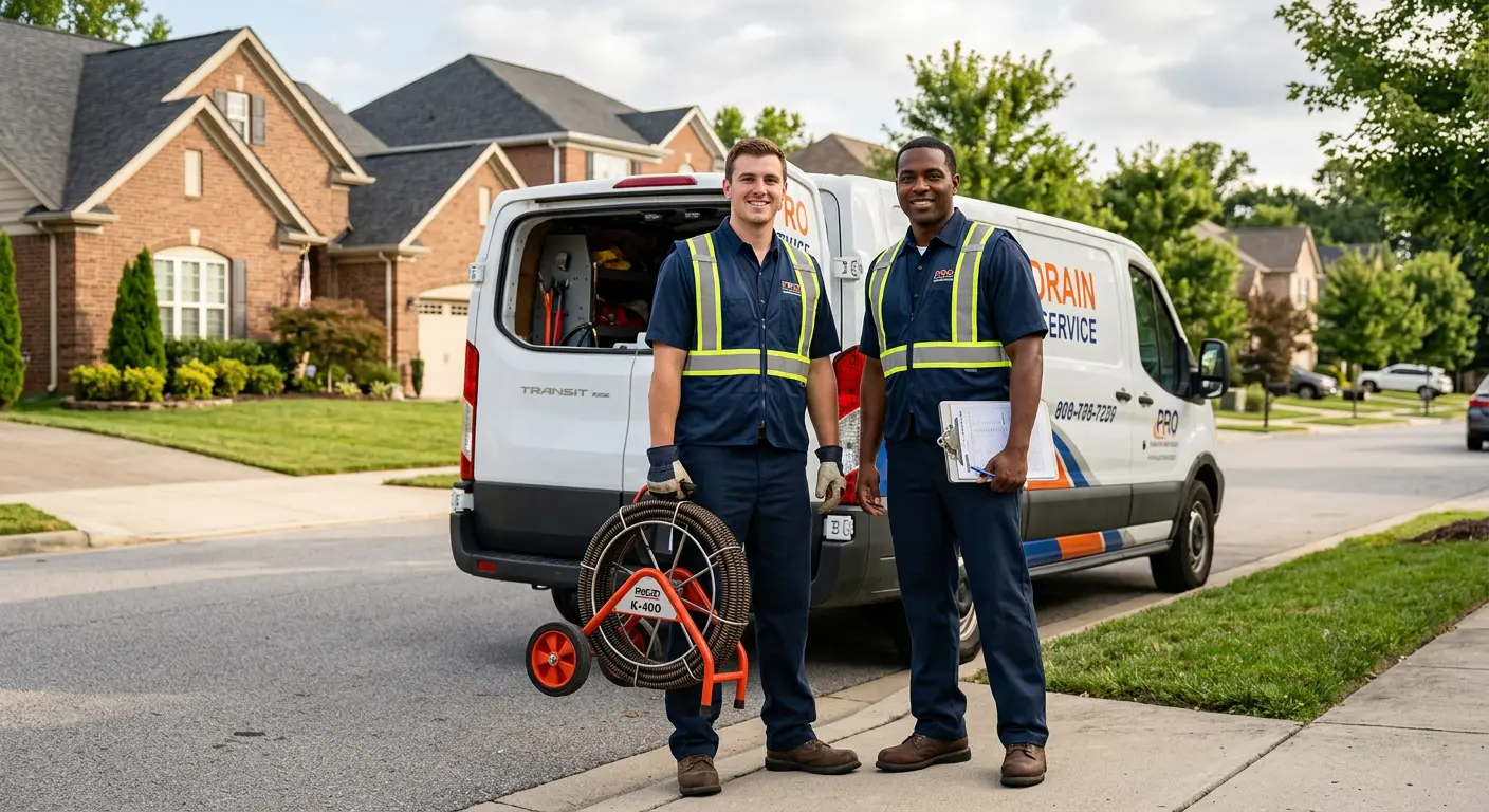 Sewer and drain service team with equipment ready for work in Hondo